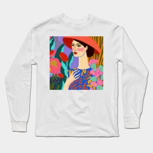 Woman in the spring gardens Long Sleeve T-Shirt